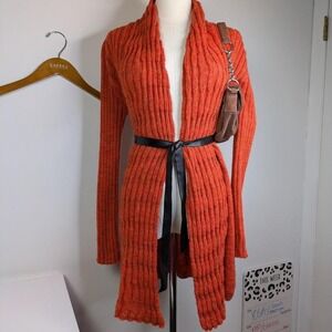 Wool Blend Knit Cardigan Duster Small Luma Made In Italy Orange Y2K
